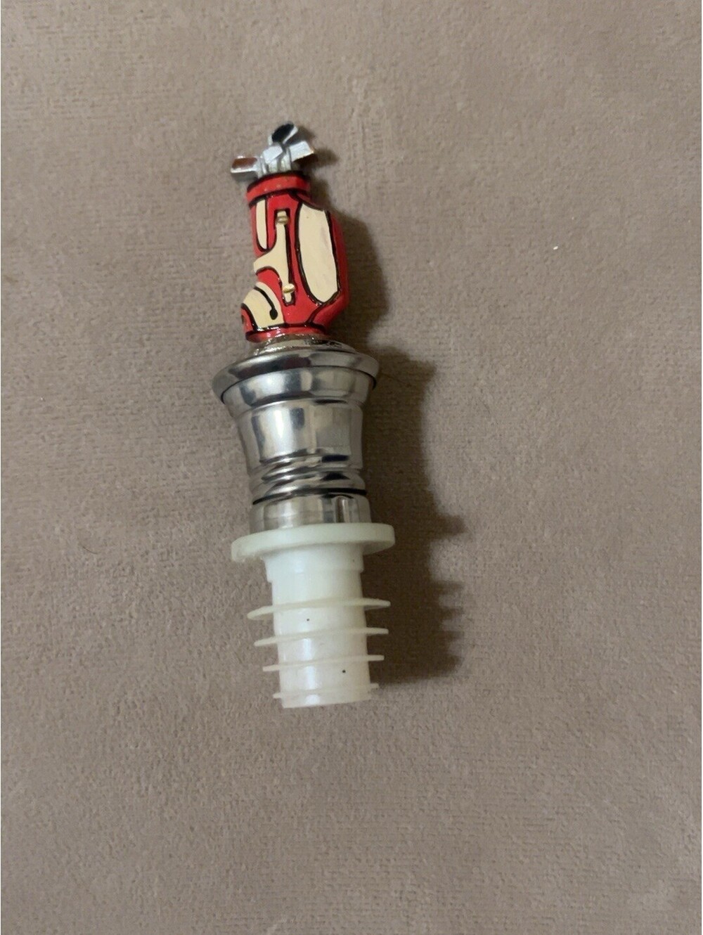 Vintage WTU Wine Things Unlimited Golf Bag Pewter Wine Bottle Stopper 4.25 red